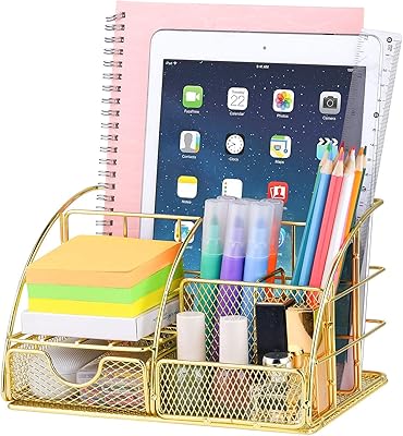 Organisateur de bureau, organisateur de bureau multifonctionnel en maille avec 5 compartiments et 1 tiroir pour la maison, le bureau, l'école, l'atelier, la cuisine (or). DIAYTAR COTE D'IVOIRE est une boutique en ligne généraliste qui offre plus de 300 000 références de produits, faisant d'elle le leader du e-commerce en Côte d'Ivoire. Elle propose une large gamme de produits allant de l'électronique à la mode en passant par les produits alimentaires. Avec une telle offre, les clients peuvent trouver tout ce dont ils ont besoin sous un même toit.