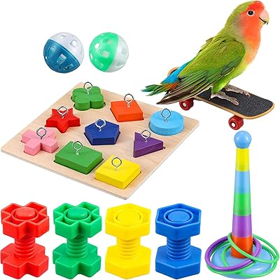 Jouets d'entraînement pour oiseaux 6 pièces, jouet d'intelligence pour perroquet, jouet en bloc