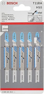 Lames de scie sauteuse bosch t118 à tige at pour acier 17-24 tpi