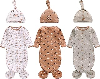 Chemise de nuit à manches longues pour nouveau-né avec chapeau assorti, ensemble 3