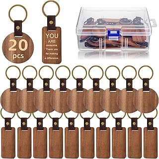 20 pièces porte-clés en bois vierges gravure laser en bois porte-clés bracelet