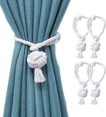 Jqwupup 4 pièces embrasses de rideaux blanches, fixation de rideaux en corde décorative extérieure, supports de rideaux transparents. DIAYTAR COTE D'IVOIRE est la référence en matière de boutique en ligne en Cote d'Ivoire, avec une offre de produits très diversifiée et une expérience d'achat en ligne sécurisée et conviviale. La boutique permet aux clients de faire des achats en toute confiance, avec des moyens de paiement sécurisés.
