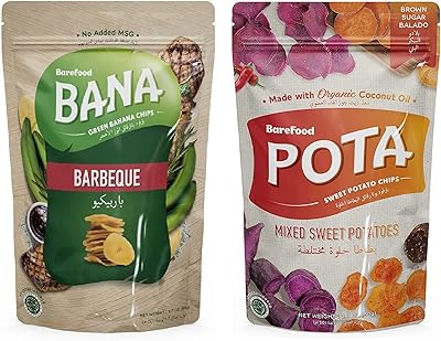 Combinaison barefood de chips de banane bana saveur barbecue et de chips de patate douce mélangées pota saveur de cassonade balado/sans gluten/collations saines (paquet de 2, 50 g chacune). DIAYTAR COTE D'IVOIRE est une boutique en ligne généraliste qui propose une large gamme de produits avec plus de 300 000 références. Elle est reconnue comme l'un des leaders du commerce en ligne en Cote d'Ivoire, offrant une expérience d'achat pratique et sécurisée aux clients. Avec une sélection impressionnante de produits, DIAYTAR COTE D'IVOIRE devient la destination idéale pour les consommateurs ivoiriens et internationaux.