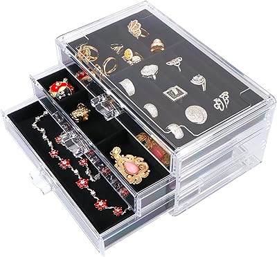 Boîte à bijoux transparente homarket avec 3 tiroirs organisateur de en velours