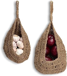 2 pièces panier de rangement suspendu en jute pour oignons, paniers de rangement