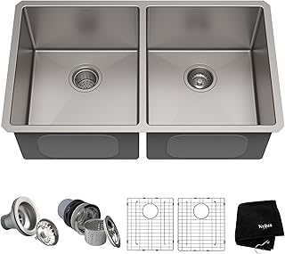 Évier de cuisine krause standart pro en acier inoxydable khu102-33, double cuve 50/50