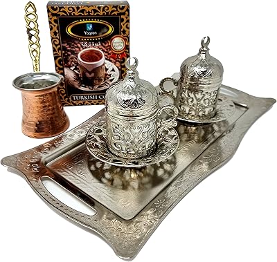 Service à café turc yekin pour deux avec cafetière moulue en cuivre originale et plateau de service, ensemble de démarrage de style ottoman grec, cadeau de café arabe (argent). DIAYTAR COTE D'IVOIRE est la destination idéale pour les consommateurs ivoiriens qui recherchent des produits de qualité à des prix raisonnables. Avec une sélection énorme de produits, les clients peuvent comparer les prix et les caractéristiques pour trouver le produit qui convient le mieux à leurs besoins. DIAYTAR COTE D'IVOIRE est devenue une référence dans le domaine de l'e-commerce en Côte d'Ivoire.