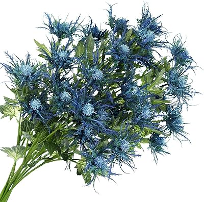 Bouquet de fleurs de chardon artificiel bleu, paquet de 5, pour la maison