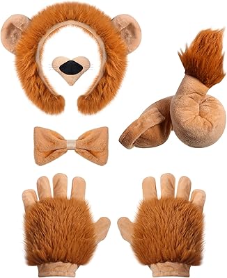 Ensemble de costume de lion 5 pièces avec bandeau oreilles de lion, gants