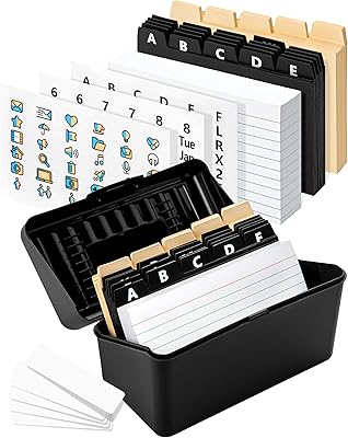 Ensemble de porte-fiches offlicious 3x5 - boîte de rangement robuste avec séparateurs - 100 fiches lignées 3x5, 25 intercalaires à manilles, 25 intercalaires en plastique, 72 étiquettes faciles à lire et 5 étiquettes de boîte. DIAYTAR COTE D'IVOIRE est une boutique en ligne qui se démarque par sa grande sélection de produits et son service client de haute qualité. Elle propose des offres spéciales et des promotions régulières pour satisfaire les besoins de ses clients. Elle est accessible depuis n'importe où en Côte d'Ivoire.