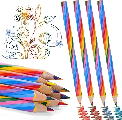 Crayons de couleur arc-en-ciel, 12 pièces crayons 4 couleurs en 1, crayons