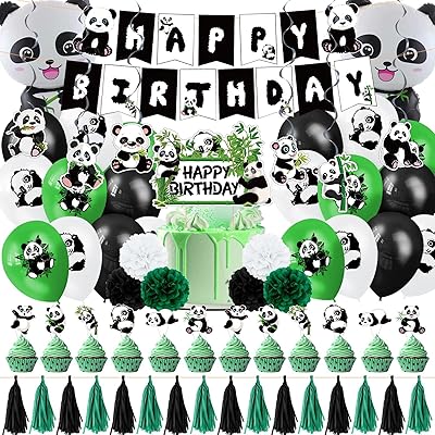 Fournitures de fête d'anniversaire panda mignon avec bannière en aluminium, ballons en latex