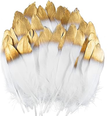 Plumes blanches unies avec pointes dorées, 50 pièces de plumes d'oie naturelles