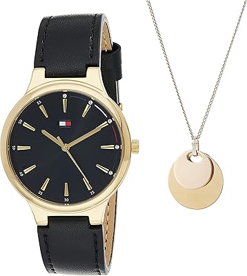 Coffret cadeau montre à cadran noir tommy hilfiger pour femme