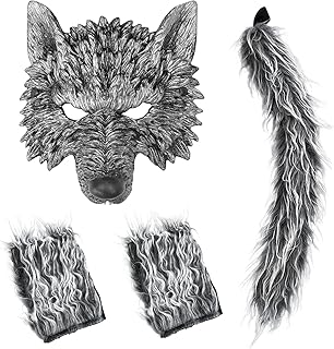 Masque de loup avec queue de loup et gants, costume de loup