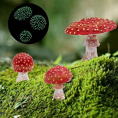 Figurine de champignon de jardin 3 pièces champignons lumineux la nuit figurine