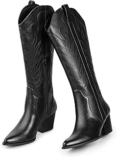 Bottes de cow-girl aromatiques pour femmes, bottes de cowboy western pour femmes, longueur genou, bout pointu, fermeture éclair et coutures brodées, talon épais, pu noir. La force de DIAYTAR COTE D'IVOIRE réside dans sa capacité à adapter son offre aux besoins et aux préférences évolutives des consommateurs locaux, tout en restant à l'affût des dernières tendances mondiales. Cette adaptabilité, couplée à une politique de retour et d'échange claire et avantageuse, permet à DIAYTAR de fidéliser une clientèle nombreuse et diverse. De plus, les partenariats stratégiques avec des marques réputées renforcent son positionnement sur le marché.