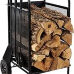 Chariot en bois sunny daz avec roues et ensemble d'outils de cheminée