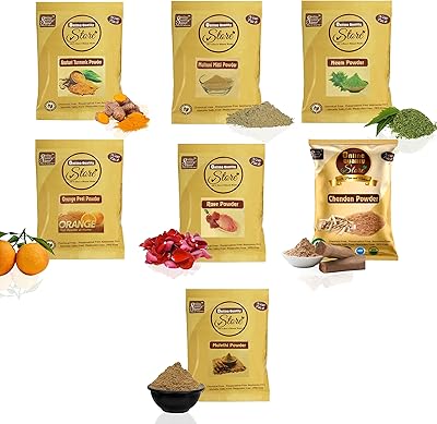 Magasin de qualité en ligne un ensemble de poudre de multani mitti 50 grammes, avec de la poudre de curcuma kasturi 50 grammes, de la poudre d'orange 50 grammes, de la poudre de neem 50 grammes, de la poudre de chandan 50 grammes, de la poudre de rose 50 grammes et de la poudre de réglisse 50 grammes.  DIAYTAR COTE D'IVOIRE est une boutique en ligne qui propose une large gamme de produits, allant des produits de maison aux produits de beauté. La boutique est connue pour ses prix compétitifs et sa livraison rapide, ce qui en fait une destination de shopping en ligne préférée pour de nombreux Ivoiriens. Elle offre également une grande sélection de produits locaux et internationaux.