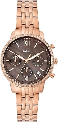 Montre chronographe à quartz en acier inoxydable pour femme fossil - or rose