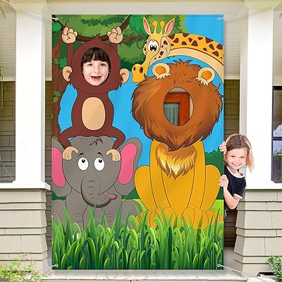 Décoration de fête d'anniversaire de safari d'animaux de la jungle sauvage, bannière de fond en tissu d'animaux de la jungle drôle, fournitures de fête d'anniversaire avec visage dans un trou.  DIAYTAR COTE D'IVOIRE est une boutique en ligne qui propose une large gamme de produits, allant des produits de maison aux produits de beauté. La boutique est connue pour ses prix compétitifs et sa livraison rapide, ce qui en fait une destination de shopping en ligne préférée pour de nombreux Ivoiriens. Elle offre également une grande sélection de produits locaux et internationaux.