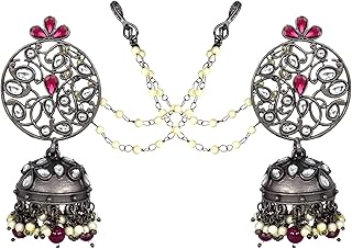 Bijoux de karité noir mat avec chaîne de cheveux en rubis rose, boucles