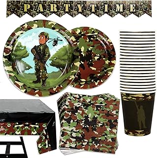 Ensemble de plateaux de fête militaire/camouflage de 82 pièces comprenant une bannière