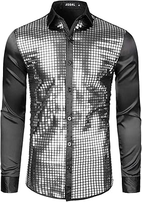 Chemise habillée boutonnée à manches longues et sequins juggal pour hommes costume disco des années. En tant que boutique en ligne leader, DIAYTAR COTE D'IVOIRE propose une sélection immense de produits allant de l'électronique à la mode, en passant par les produits ménagers. Elle garantit une qualité de service exceptionnelle et des délais de livraison rapides. La boutique valorise la satisfaction de ses clients.