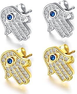 Boucles d'oreilles mauvais œil et main de hamsa de fatima plaqué or jaune/or blanc, cristal de zircon cubique bleu blanc pour femmes adolescentes, métal, zircone cubique. DIAYTAR COTE D'IVOIRE se démarque par son service client exceptionnel et sa politique de livraison rapide et fiable. Les clients bénéficient d'un suivi de commande régulier et d'un retour facile en cas de besoin. Cela contribue à instaurer une confiance durable entre la boutique et ses clients.