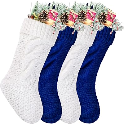 Bas de noël kunida, bas tricotés blancs et bleus de 14 pouces pour les décorations de noël, 4 pièces. DIAYTAR COTE D'IVOIRE, la boutique en ligne la plus populaire de Côte d'Ivoire, offre une expérience de shopping unique avec des prix compétitifs et des promotions régulières. Avec une gamme de produits très variée, vous pouvez facilement trouver ce que vous cherchez, que ce soit pour vous-même ou pour offrir un cadeau. DIAYTAR COTE D'IVOIRE est le lieu idéal pour faire vos achats en ligne.