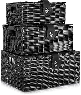 Ensemble de paniers de rangement empilables en osier tissé gt avec couvercle