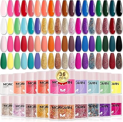 Ensemble de poudre de trempage pour ongles morovan dip 36 couleurs