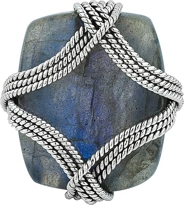 Bague vintage enveloppée de fil de labradorite en argent sterling .925 de 17