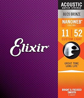 Cordes de guitare acoustique alexar nano web 80/20 bronze, lumière personnalisée (.011-.052)