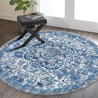 Tapis rond bohème lavable, antidérapant, 4 pieds, pour salon, chambre à coucher, motif