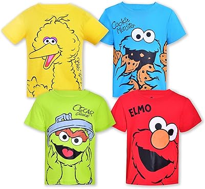 Lot de 4 t-shirts pour bébés et tout-petits sesame street boys - bleu/rouge/jaune/vert