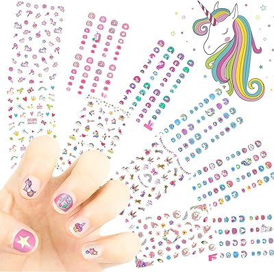 Autocollants pour nail art bébé licorne pour bébés filles, mignons cœurs étoiles princesse