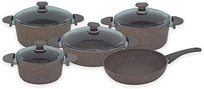 Ensemble de cocottes en granit de la collection oms (marron, 9 pièces)
