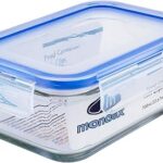 Récipient alimentaire rectangulaire en verre mondex avec couvercle bleu, capacité 700 ml