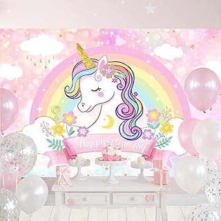 Lightinhome toile de fond licorne rose pour premier anniversaire, 1,5 x 9,1 m