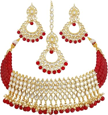 Parure de bijoux de mariage avec collier kundan plaqué or sukhi