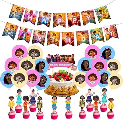 L'ensemble de ballons d'anniversaire encanto comprend une bannière, des décorations de cupcakes