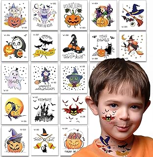 20 feuilles de tatouages ​​temporaires d'halloween pour enfants, fournitures de fête d'anniversaire |