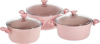 Batterie de cuisine en granit avec revêtement opalina, rose/transparent, op-grn-005, 6 pièces