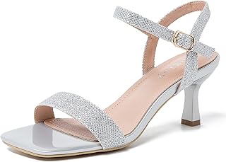Sandales confortables à talons chaton pour femmes, bout carré ouvert, bride à la cheville,