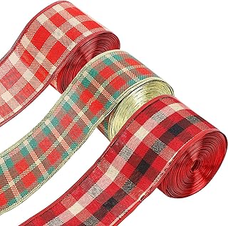 Ruban de noël en toile de jute, 3 rouleaux de ruban à carreaux