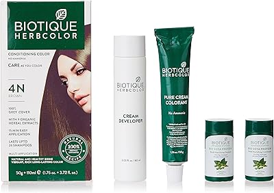 Teinture pour cheveux bruns biotique 4n de bio herb color, couverture 100% grise