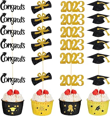 100 pièces de décorations de cupcakes pour fête de remise de diplôme 2023