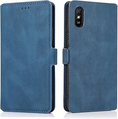 Étui portefeuille en cuir pour xiaomi redmi 9a avec porte-cartes - bleu