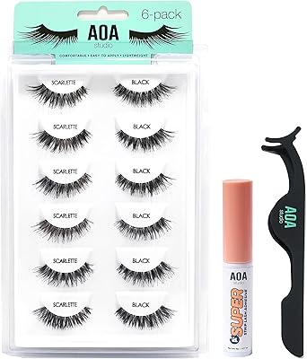 6 paires de faux cils scarlett avec colle et pince à épiler, volume